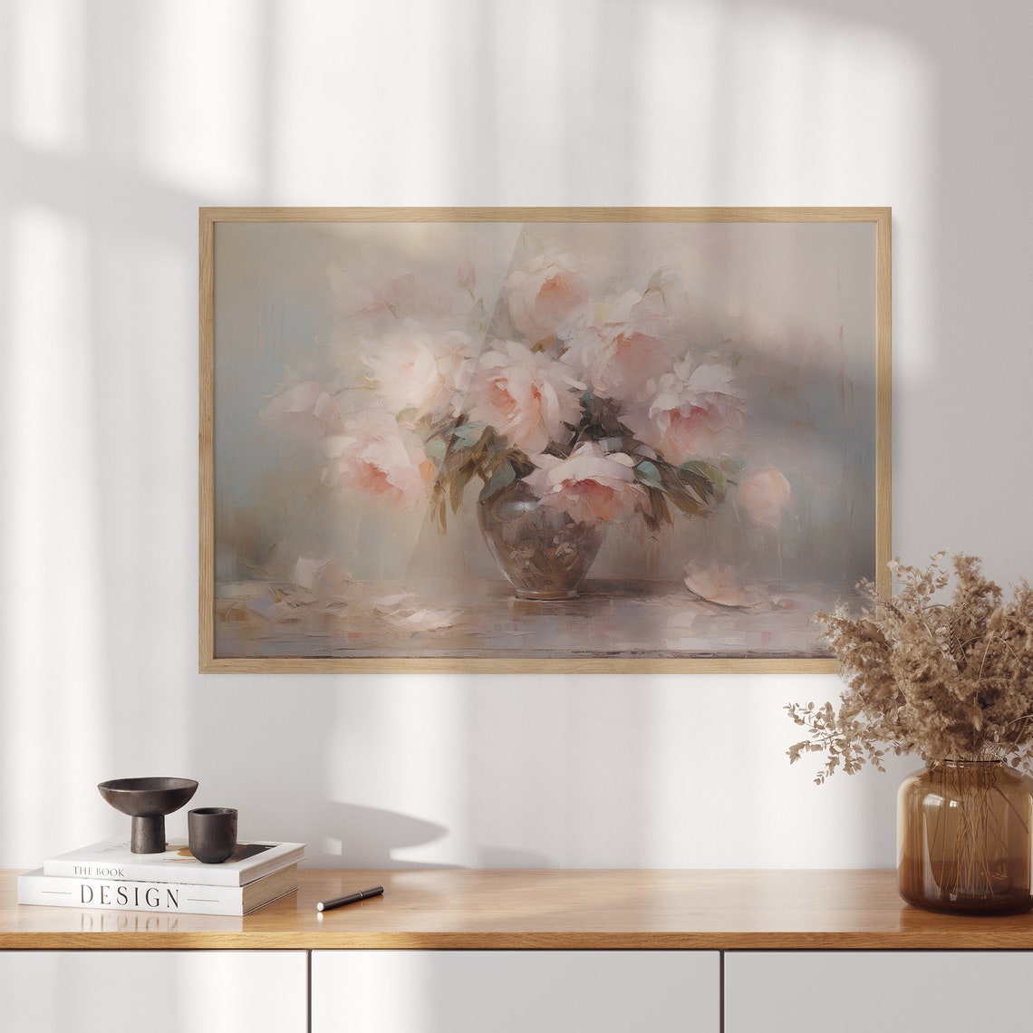 Dreamy Blush Pink Peonies Bouquet in Vase Romantic Floral Art Poster - Image 3