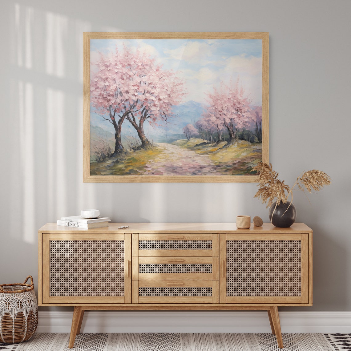 Blossoming Sakura Trees Pastel Spring Landscape Scene Poster - Image 2
