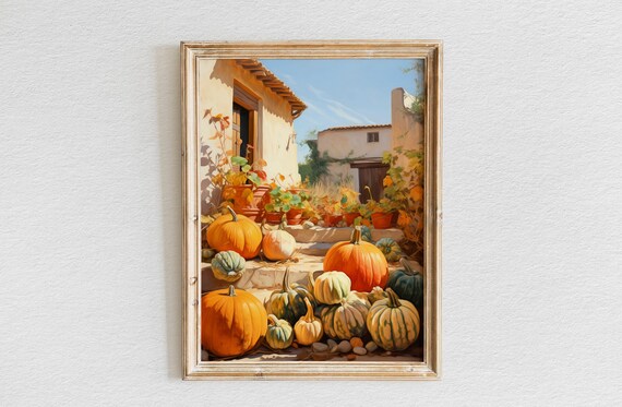 Rustic Pumpkin Collection Sunlit Farmhouse Steps Scene Poster