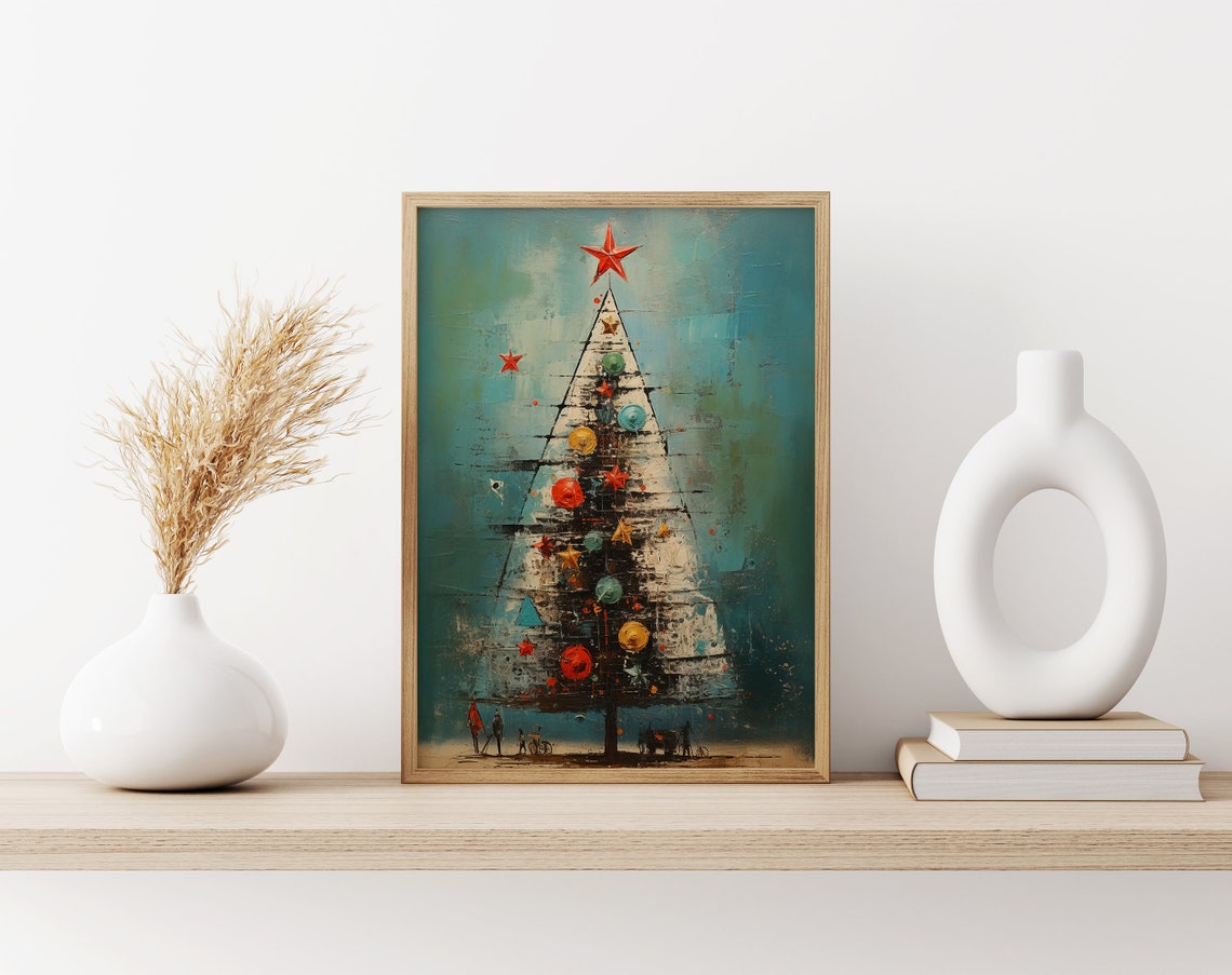 White Christmas Tree Red Star Vintage Carolers Holiday Poster - Image 3