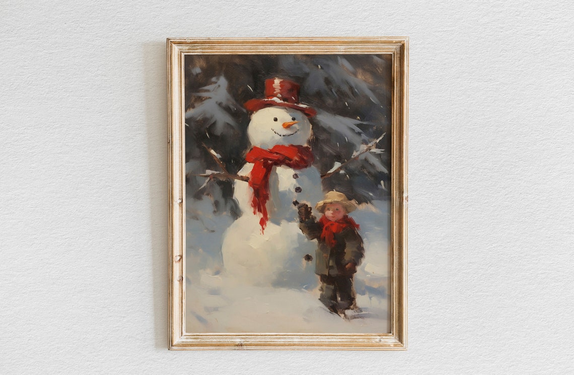 Smiling Snowman Red Top Hat Child Winter Joy Christmas Poster