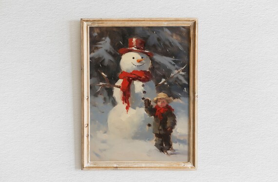 Smiling Snowman Red Top Hat Child Winter Joy Christmas Poster
