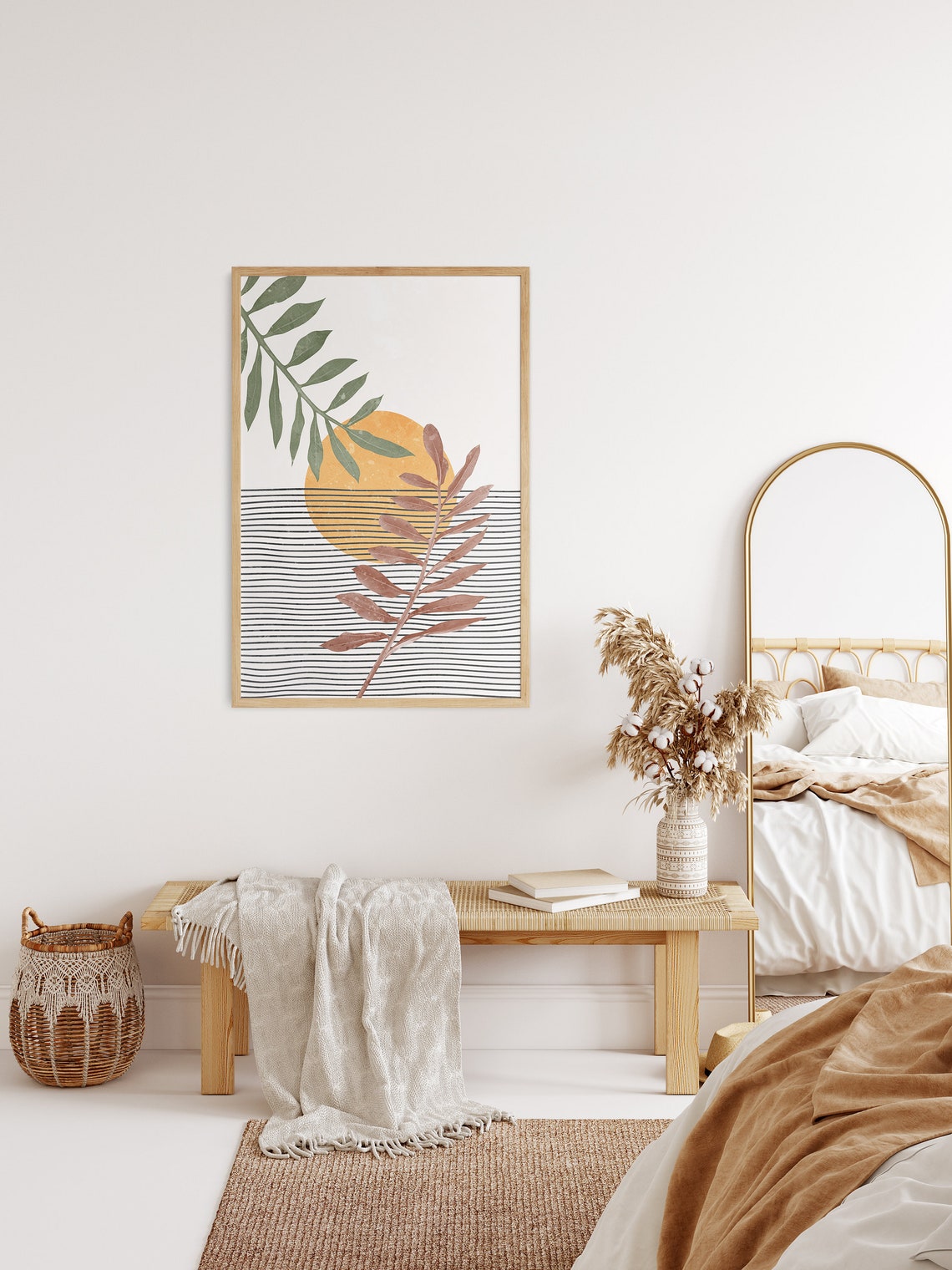 Boho Sun Tropical Leaves Ocean Stripes Minimalist Decor Poster - Image 2