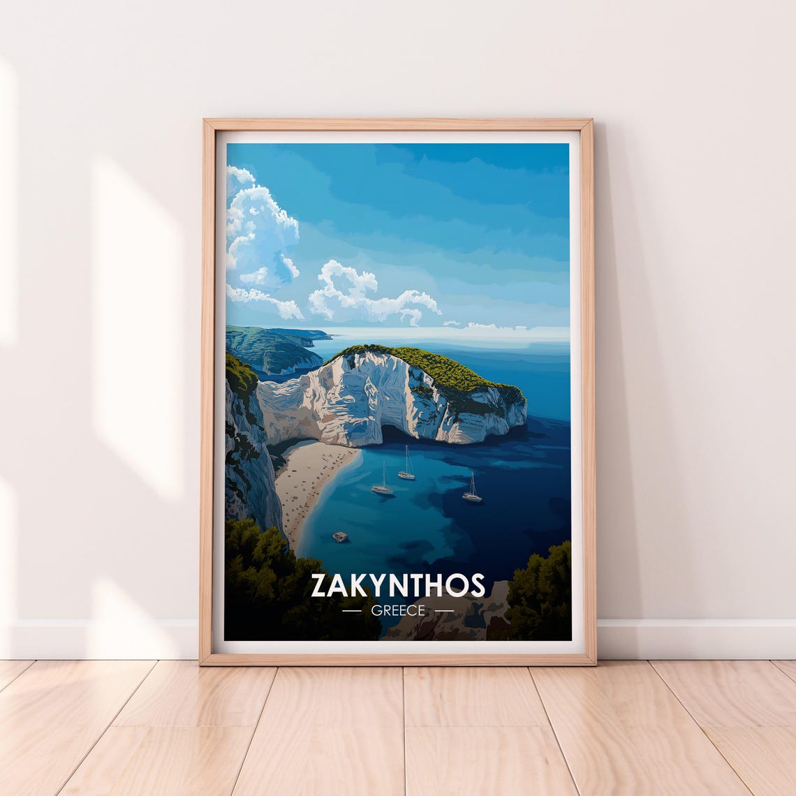 Zakynthos Greece Navagio Shipwreck Beach Cliffs Travel Poster