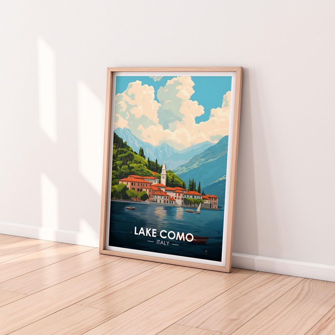 Lake Como Italy Lakeside Village Church Tower Mountains Poster - Image 2