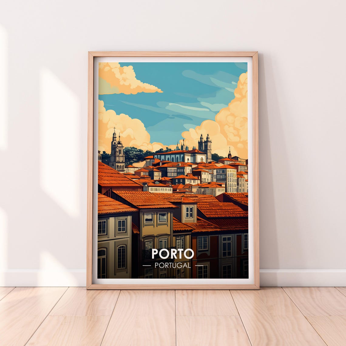 Porto Portugal Old Town Rooftops Cathedral Towers Panorama Poster
