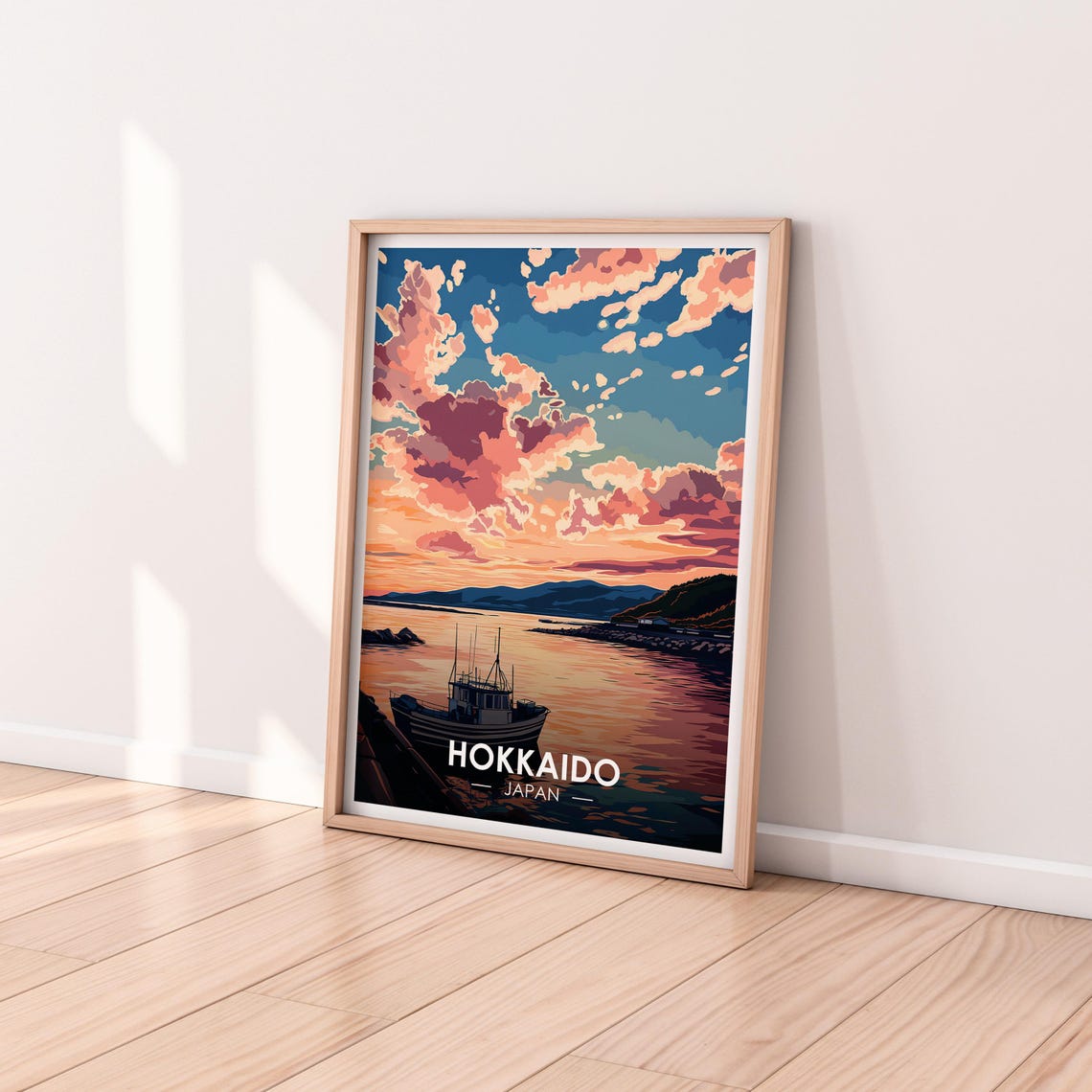 Hokkaido Japan Fishing Boat Harbor Sunset Dramatic Sky Poster - Image 2