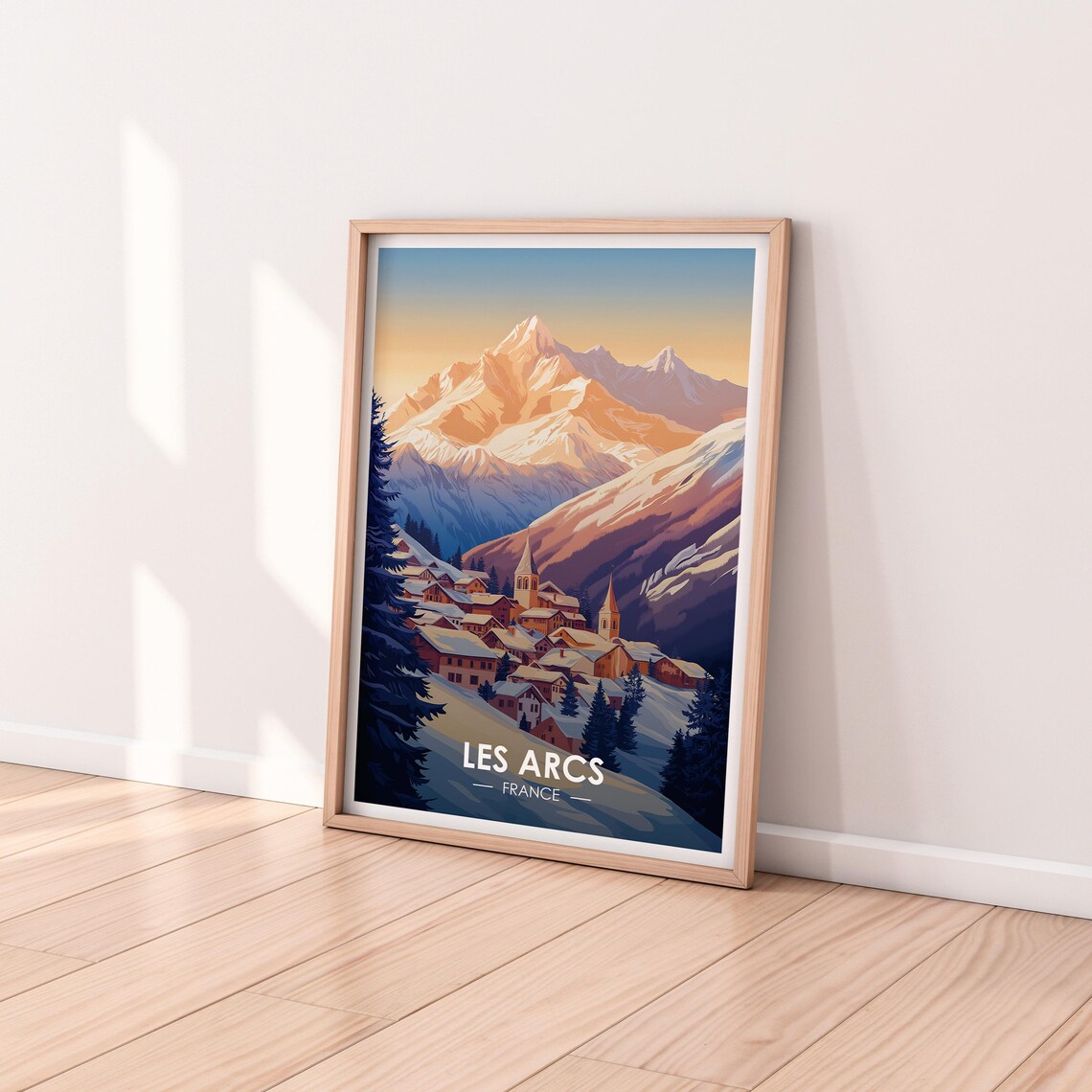 Les Arcs France Alpine Village Church Snow Peaks Dawn Poster - Image 2