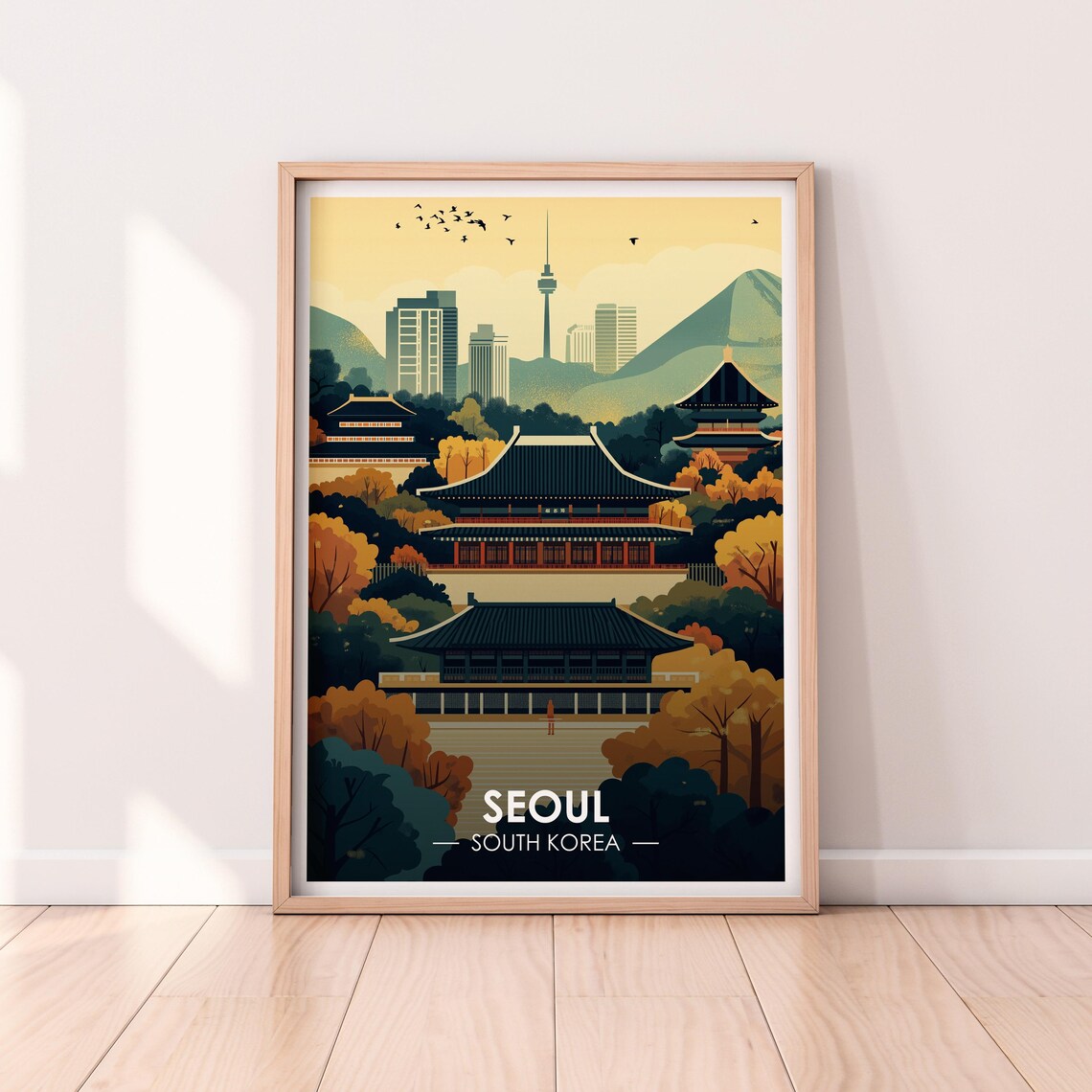 Seoul South Korea Palace Autumn Gardens Vintage Travel Poster