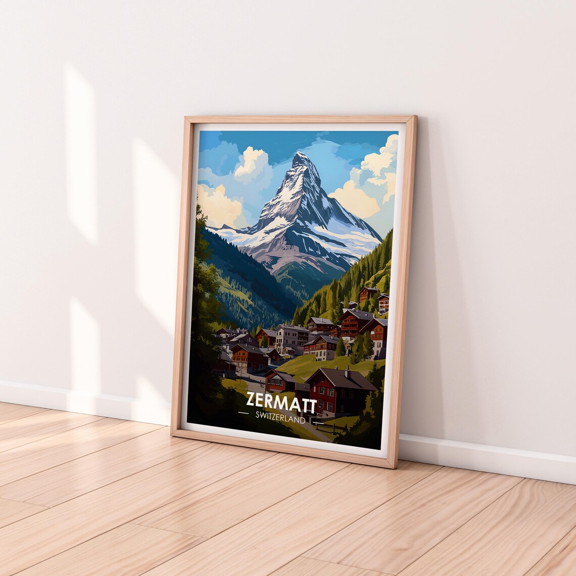 Zermatt Switzerland Matterhorn Village Chalets Vintage Travel Poster - Image 2