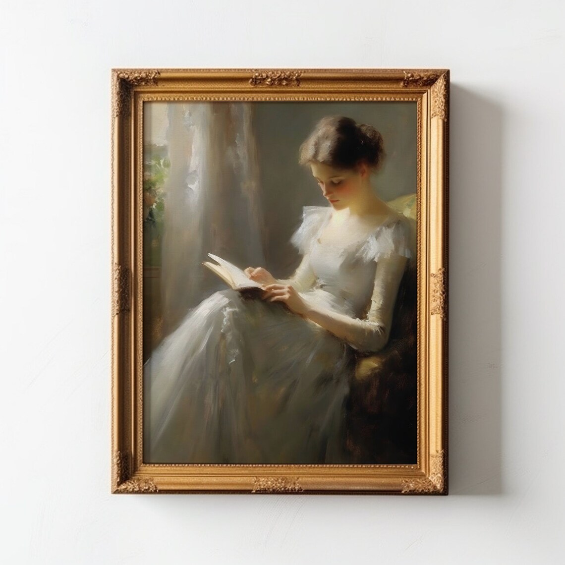Young Woman Reading by the Window Classic Oil Portrait Poster