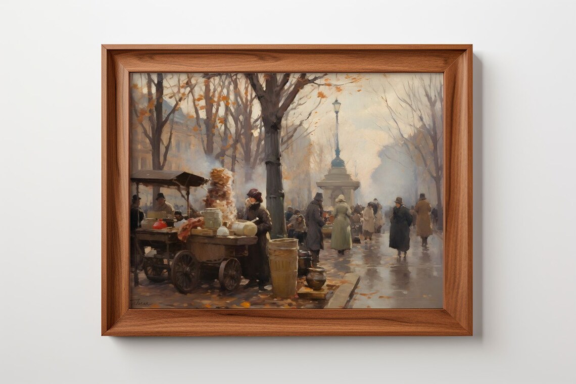 Autumn Market A Paris Boulevard Antique Print
