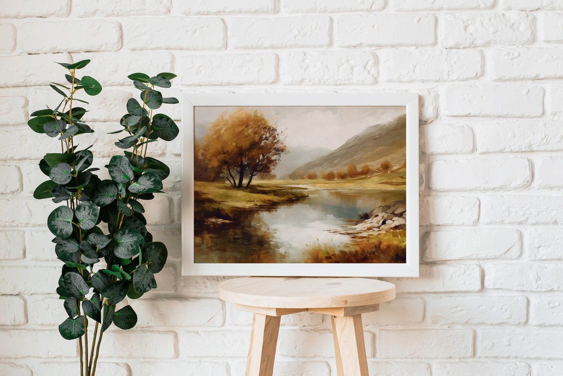 Autumn River Vintage European Oil Painting, Art Print - Image 3