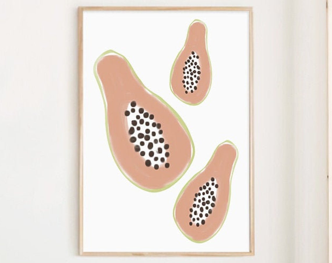 Papaya Halves Soft Pink Fruit Illustration Kitchen Boho Poster - Image 4