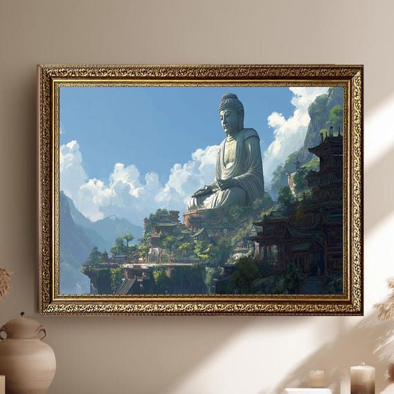Buddha Statue Asian Temple Mountain Spiritual Zen Scene Poster