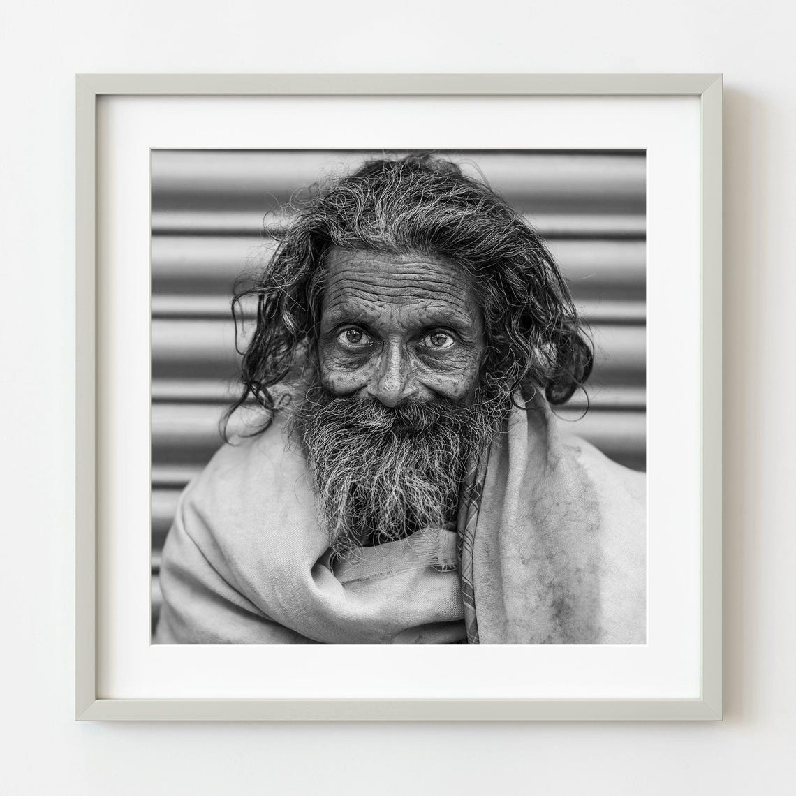 Bearded Man Street Portrait Black and White Photography Poster