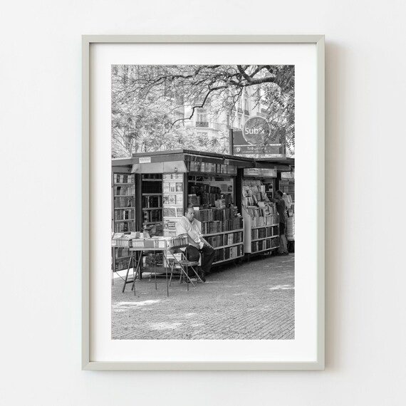 Buenos Aires Street Book Vendor Subte Black and White City Poster