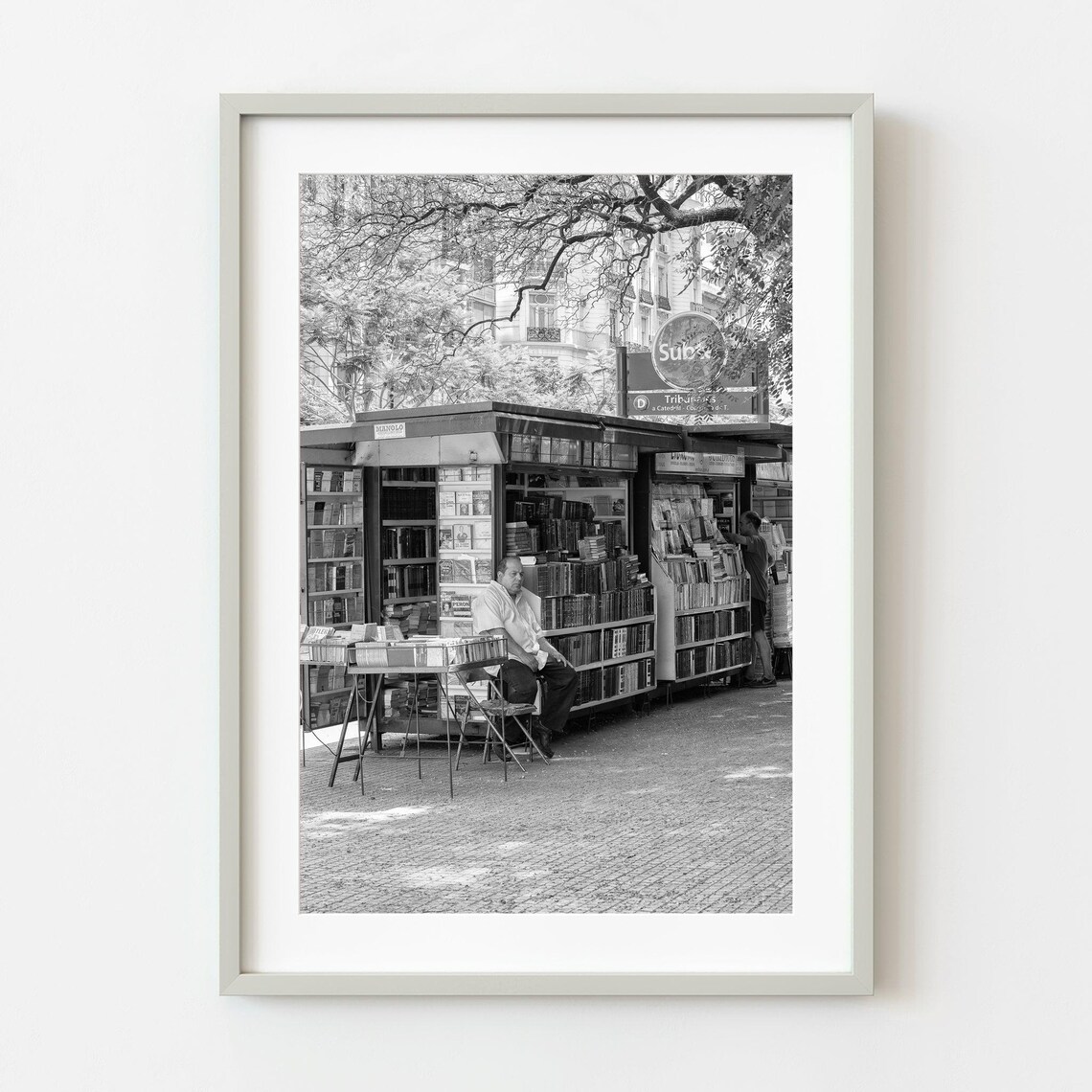 Buenos Aires Street Book Vendor Subte Black and White City Poster