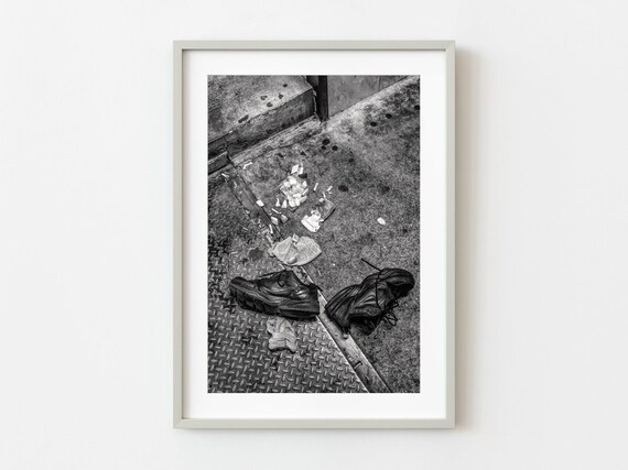 Abandoned Shoes New York City Street Black White Photo Wall Art