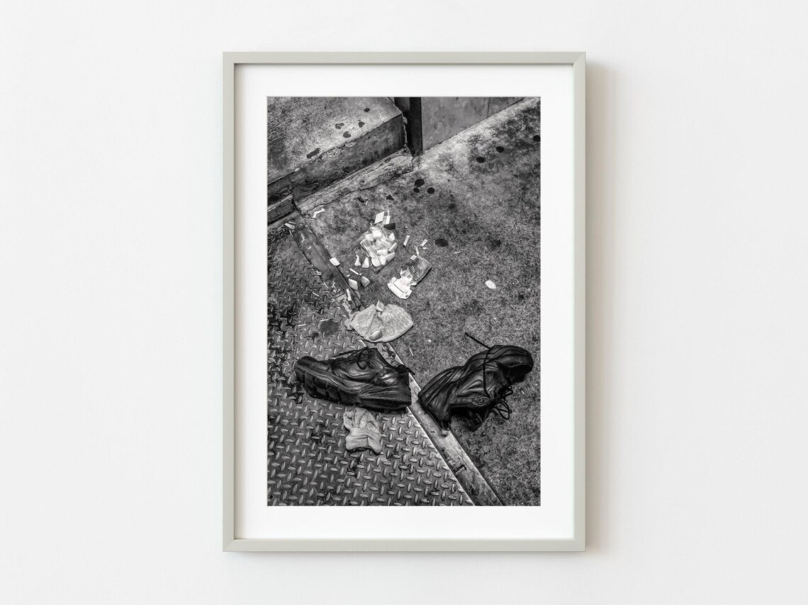 Abandoned Shoes New York City Street Black White Photo Wall Art