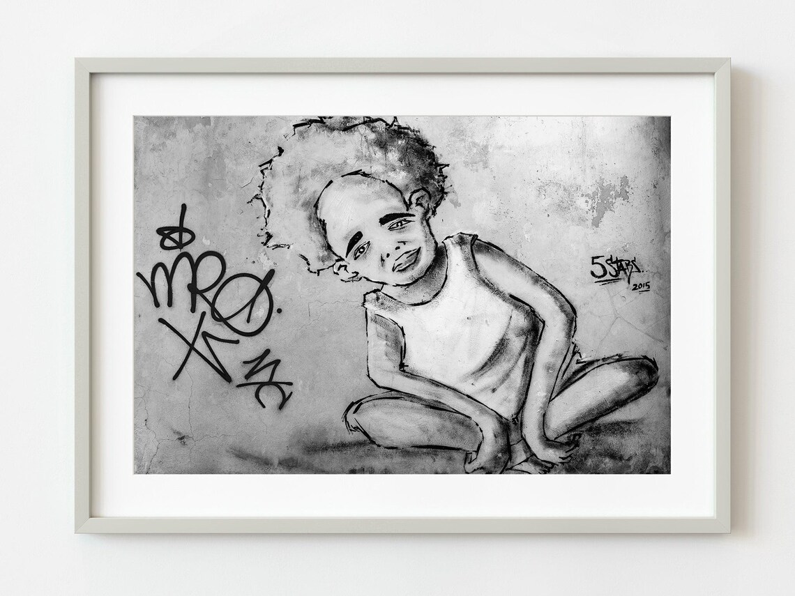 Havana Street Art Boy Black and White Graffiti Urban Wall Print