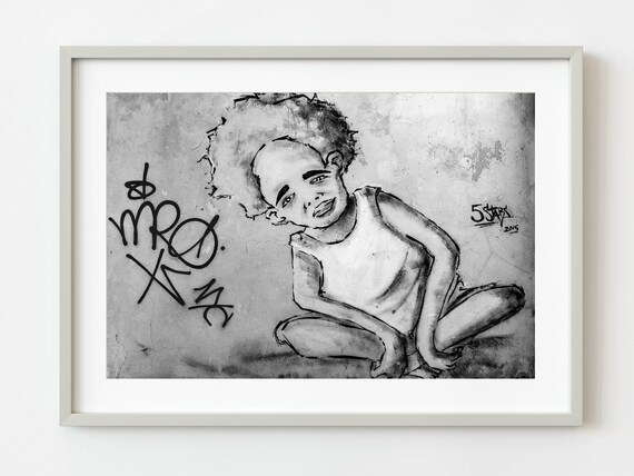 Havana Street Art Boy Black and White Graffiti Urban Wall Print