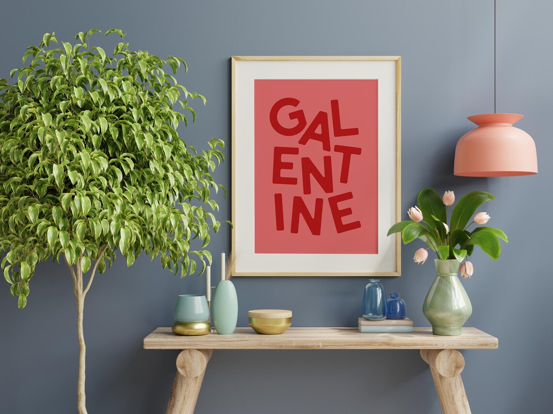 Galentine Playful Stacked Letter Typography Red Valentine Poster - Image 3