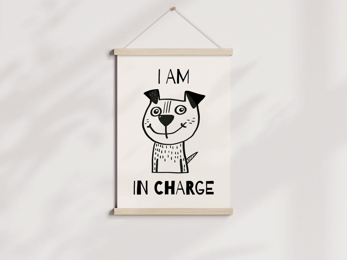 Cute Smiling Doodle Dog I Am In Charge Quote Nursery Wall Art - Image 3