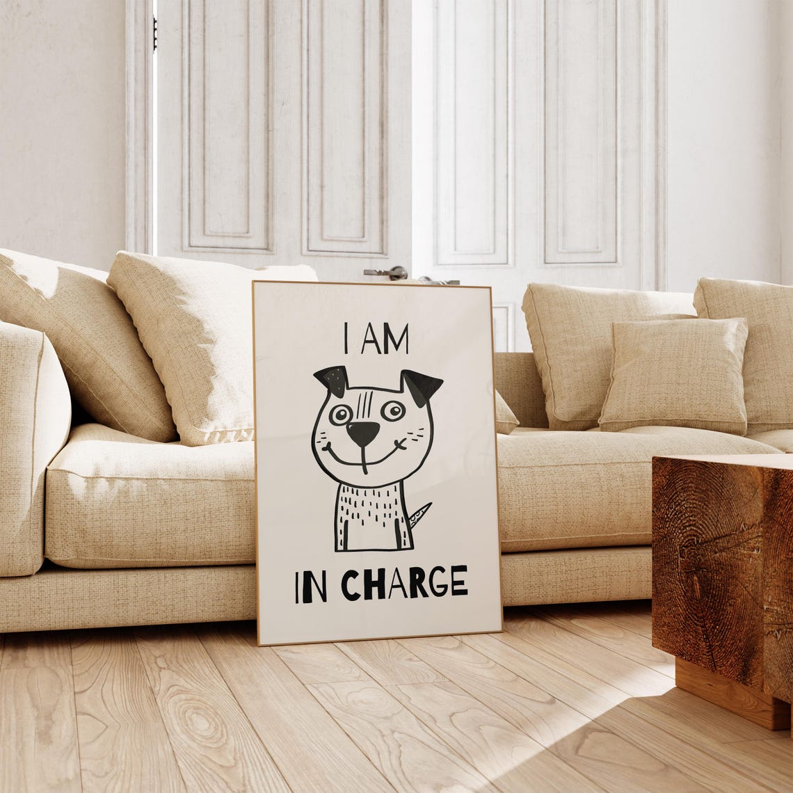 Cute Smiling Doodle Dog I Am In Charge Quote Nursery Wall Art - Image 4
