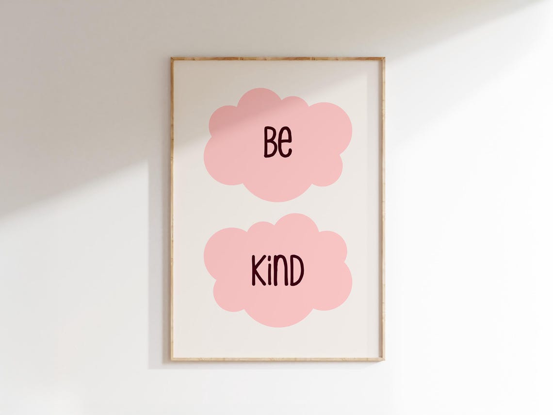 Be Kind Pastel Pink Cloud Cute Kids Room Affirmation Wall Poster - Image 3