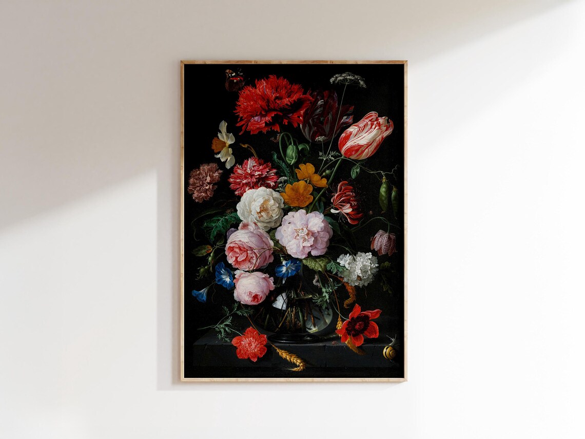 Decadent Dark Floral Bouquet Vintage Still Life Oil Painting Poster - Image 2