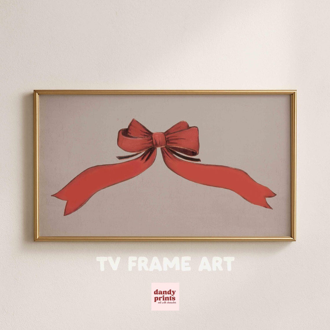 Red Christmas Bow Ribbon Festive Vintage Holiday TV Frame Wall Art