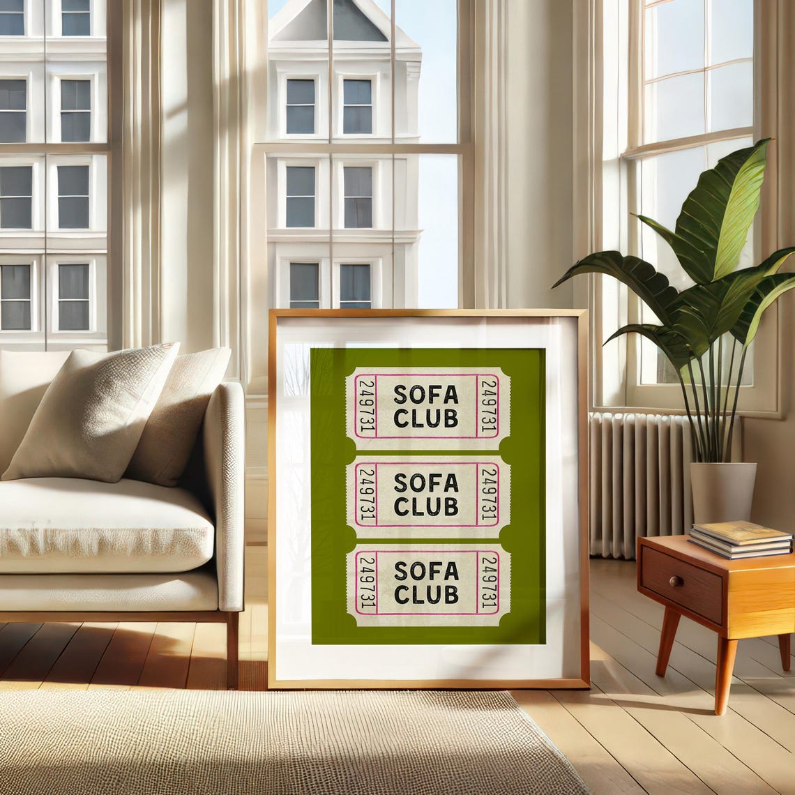 Sofa Club Vintage Ticket Stub Art Olive Green Living Room Poster - Image 2