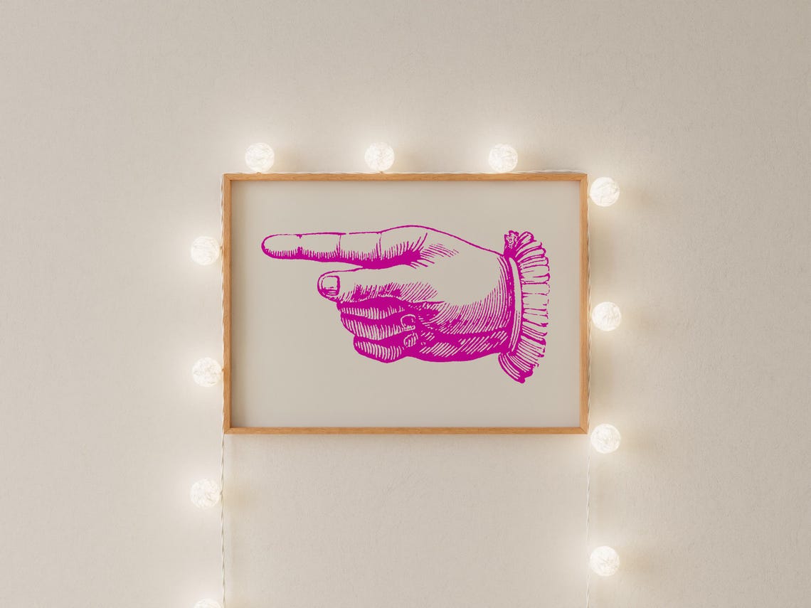Hot Pink Pointing Hand Vintage Engraving Style Bold Wall Art - Image 3