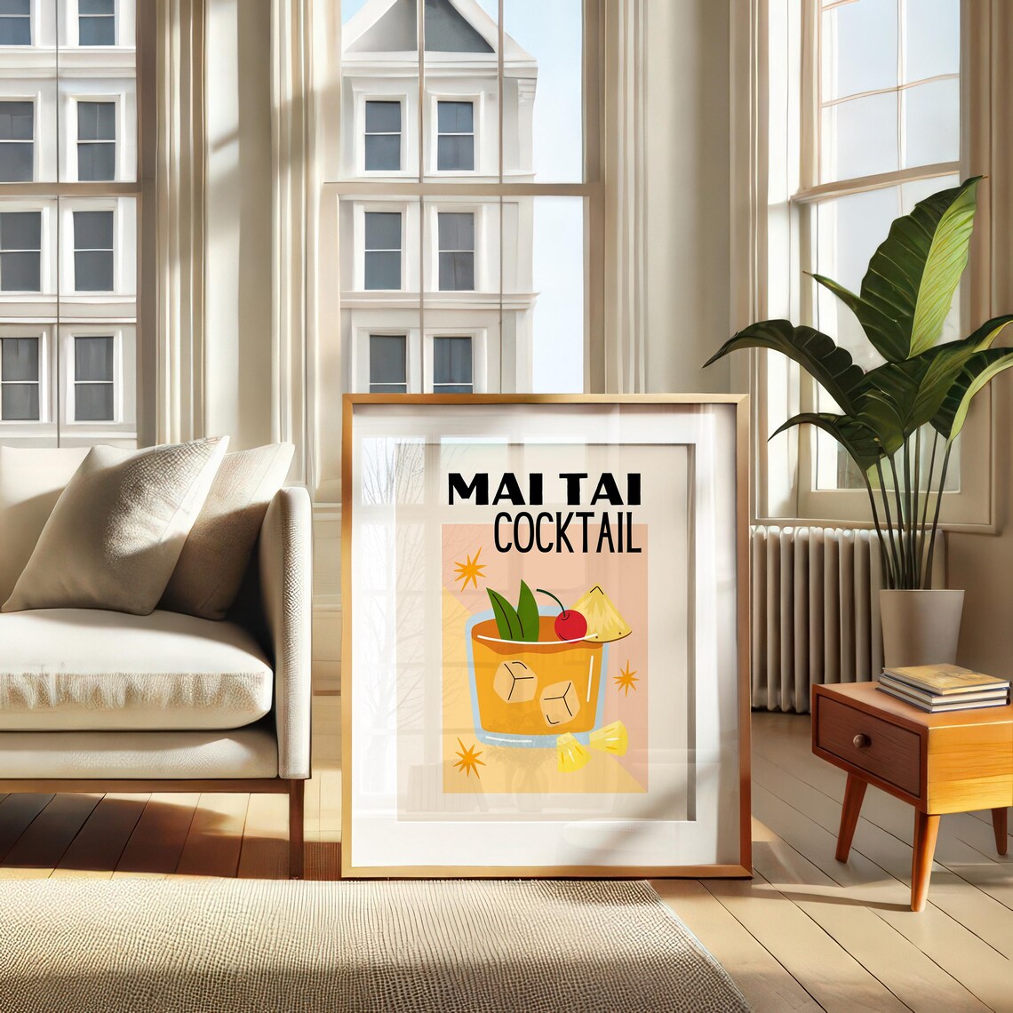 Mai Tai Cocktail Retro Tiki Drink Illustration Bar Cart Poster - Image 2