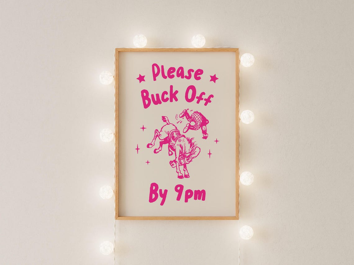 Please Buck Off By 9pm Pink Bucking Bronco Western Funny Poster - Image 4