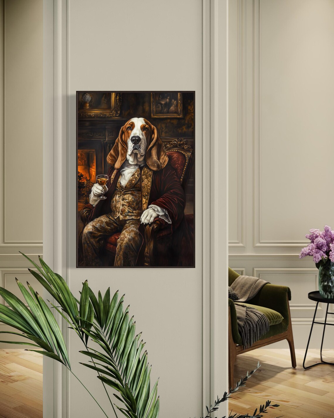 Regal Basset Hound Aristocrat in Velvet Robe Sipping Whiskey Poster - Image 4