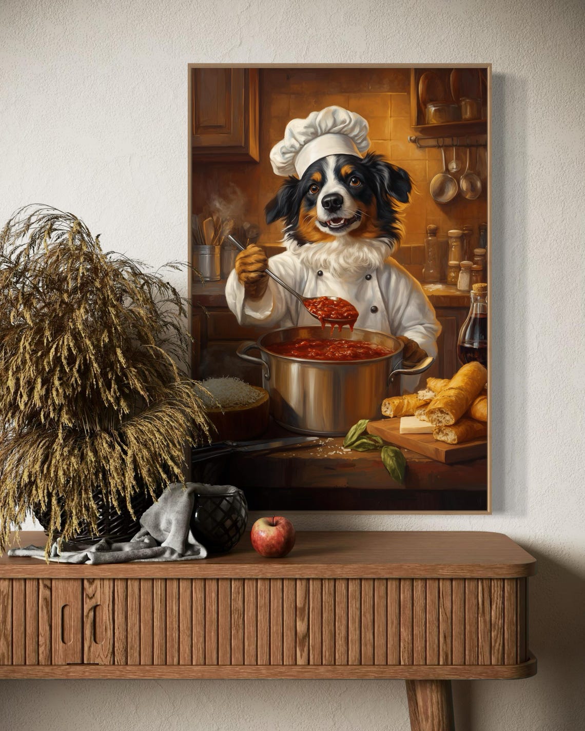 Australian Shepherd Chef Tasting Tomato Sauce in Kitchen Poster - Image 2