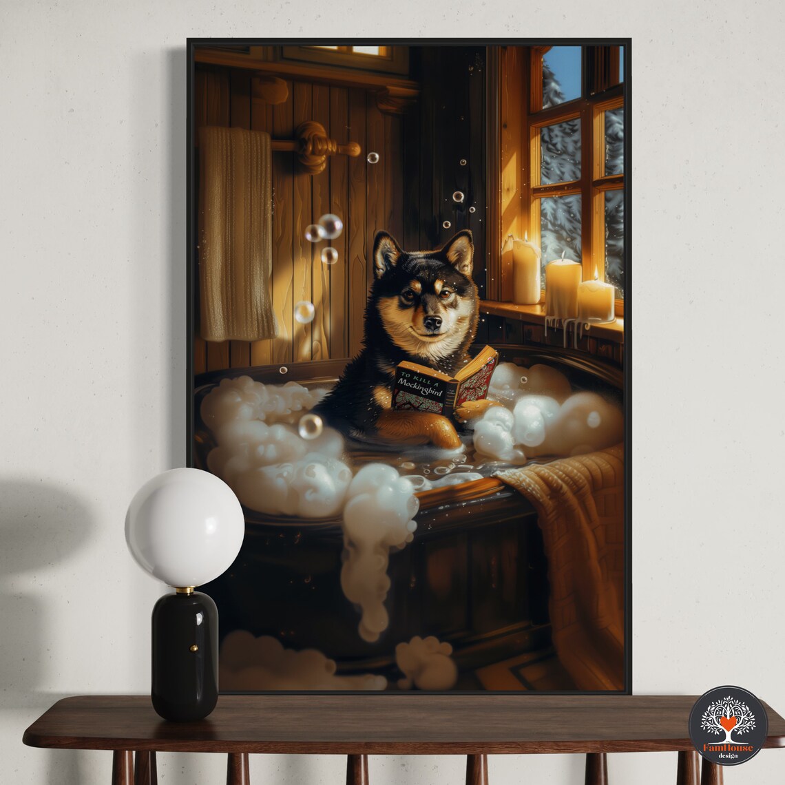 Personalized Shiba Inu Portrait, Rustic Bathroom Decor - Image 3
