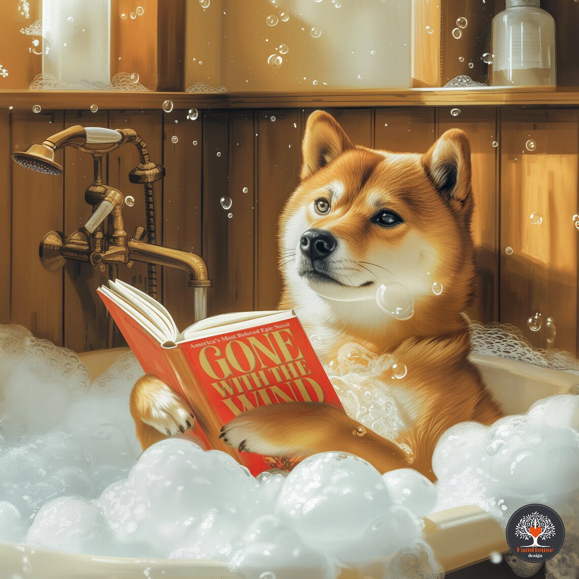 Custom Shiba Inu Dog in Bathtub, Funny Bathroom Art Print - Image 5