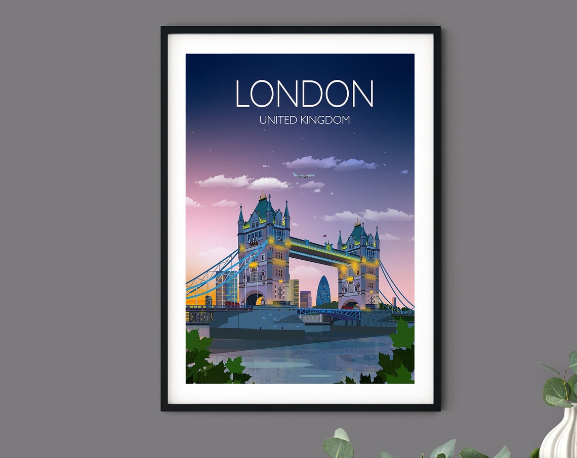 London Travel Print Tower Bridge Poster City Of London Uk Uk Travel Poster London Print Cityscape - Image 3