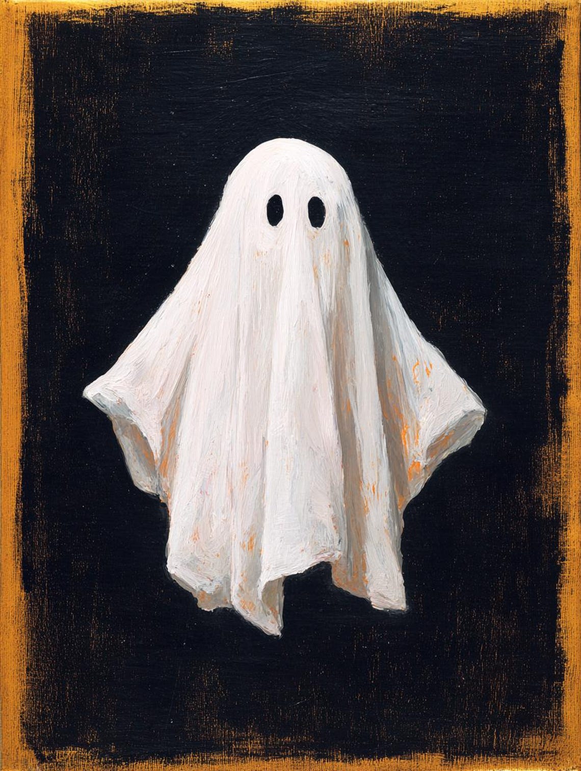 Cute Sheet Ghost Black Background Minimalist Halloween Poster