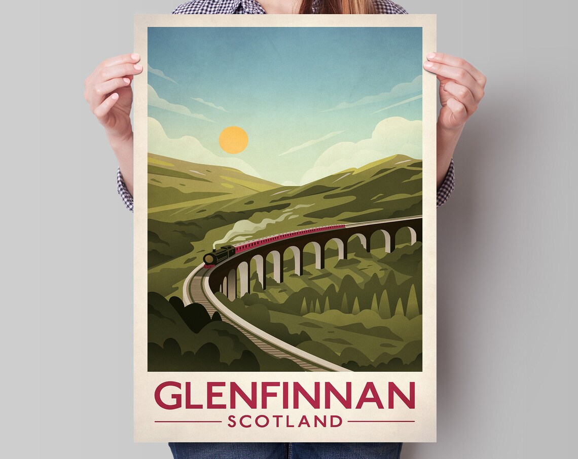 Glenfinnan Viaduct Vintage Travel Poster, Scottish Rail