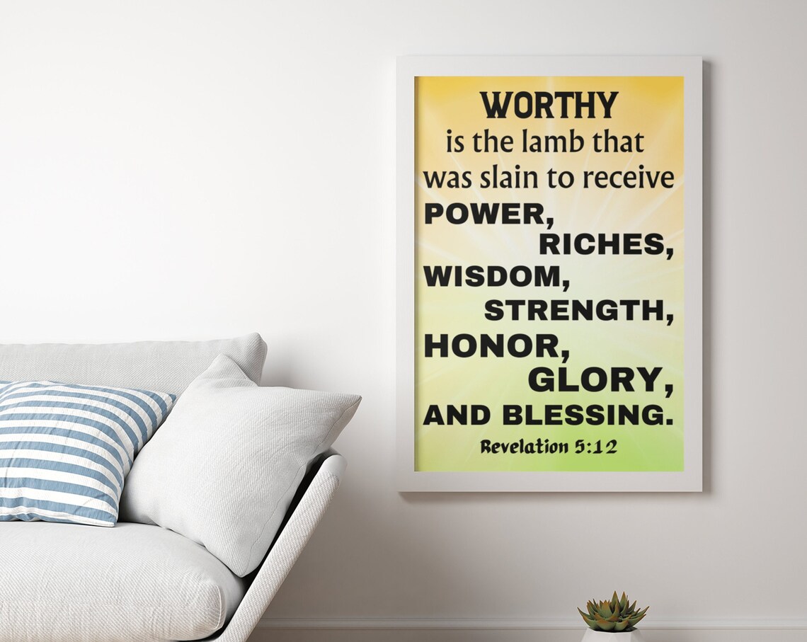 Worthy Is The Lamb Modern Easter Bible Verse Print Modern Scripture Wall Art Revelation 512 Bible Verse Art Instant For Home - Image 3