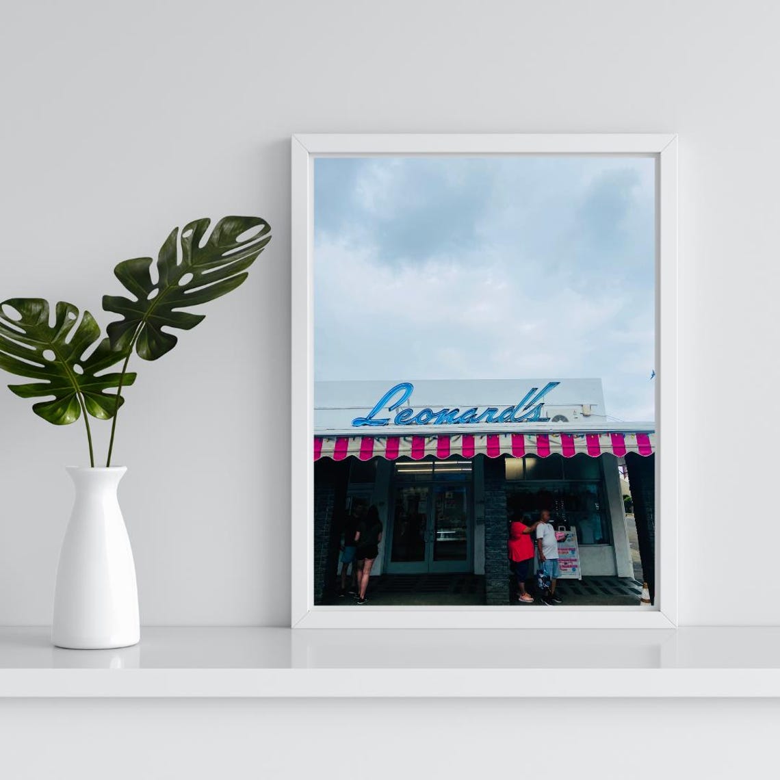 Leonards Retro Storefront Sign Pink Awning Vintage Photo Poster