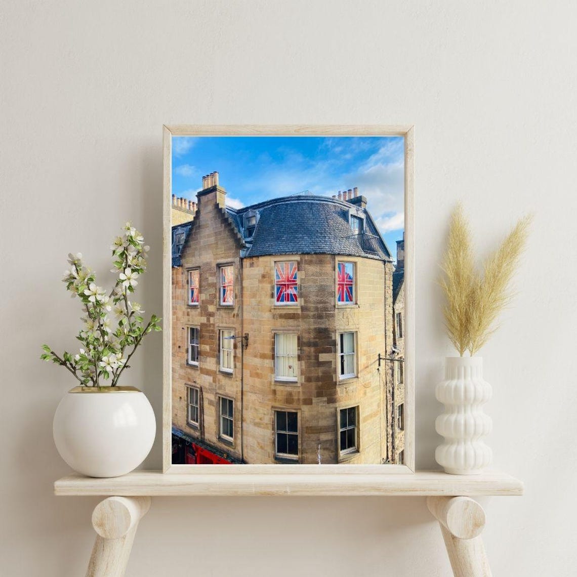 Edinburgh Stone Building Union Jack Flags Scotland Photo Print