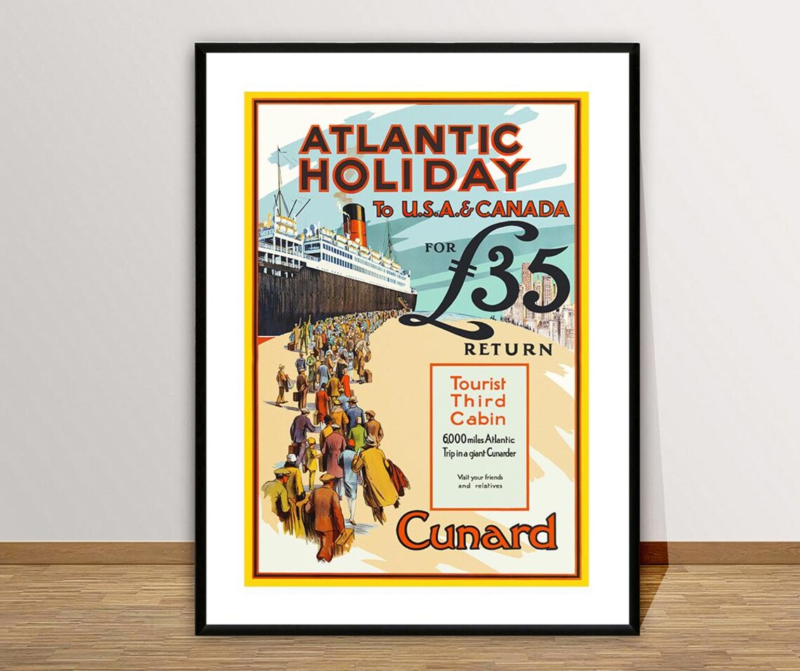 Atlantic Holiday to USA & Canada, Vintage Travel Poster - Image 2