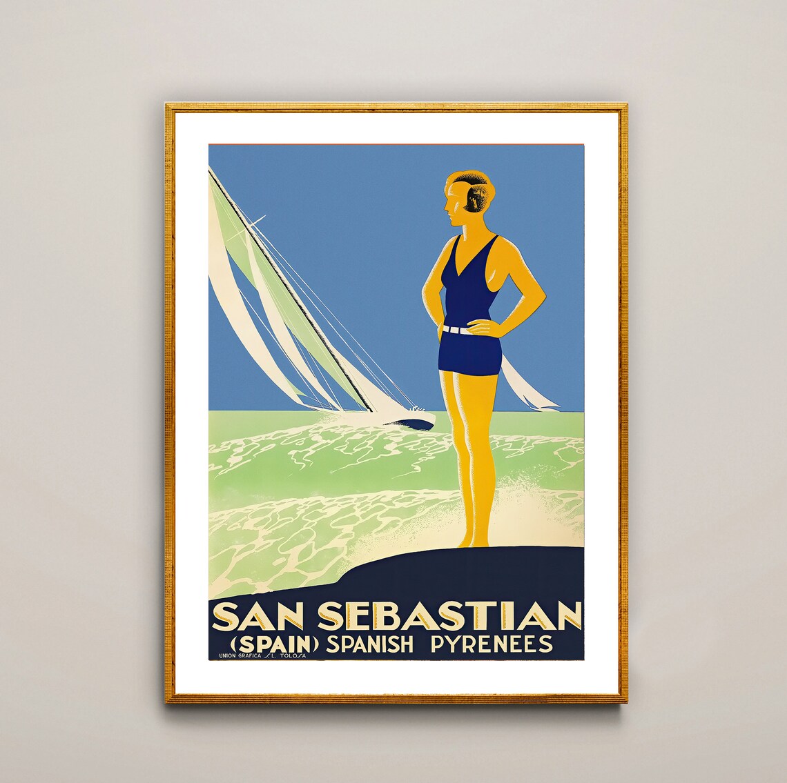 San Sebastian Spanish Pyrenees Vintage Travel Poster