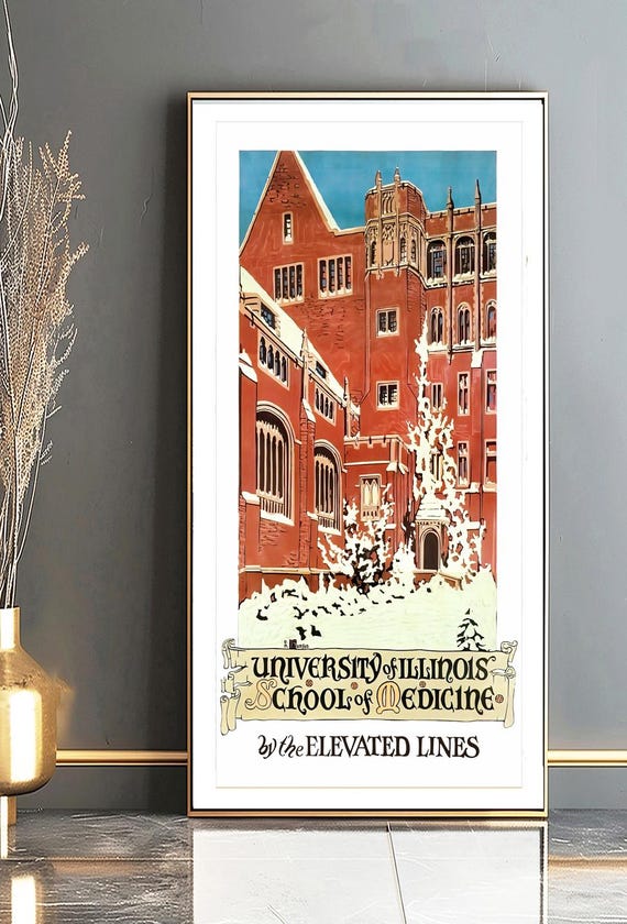 University Of Illinois Schools Of Medicine By The Elevated Lines United States Vintage Poster Elevated Lines Poster Gift Idea