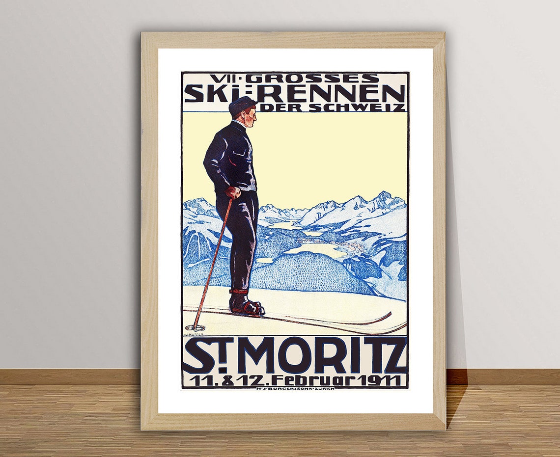 St Moritz 1911 VII Grosses Skirennen Vintage Swiss Ski Racing Poster